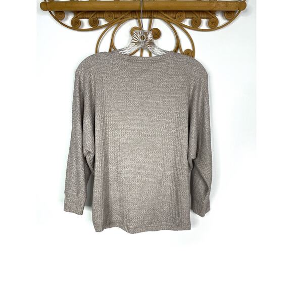 Anthropologie Classic Cloud Fleece Waffle Knit Taupe Dolman Sleeve top XS - Picture 4 of 5